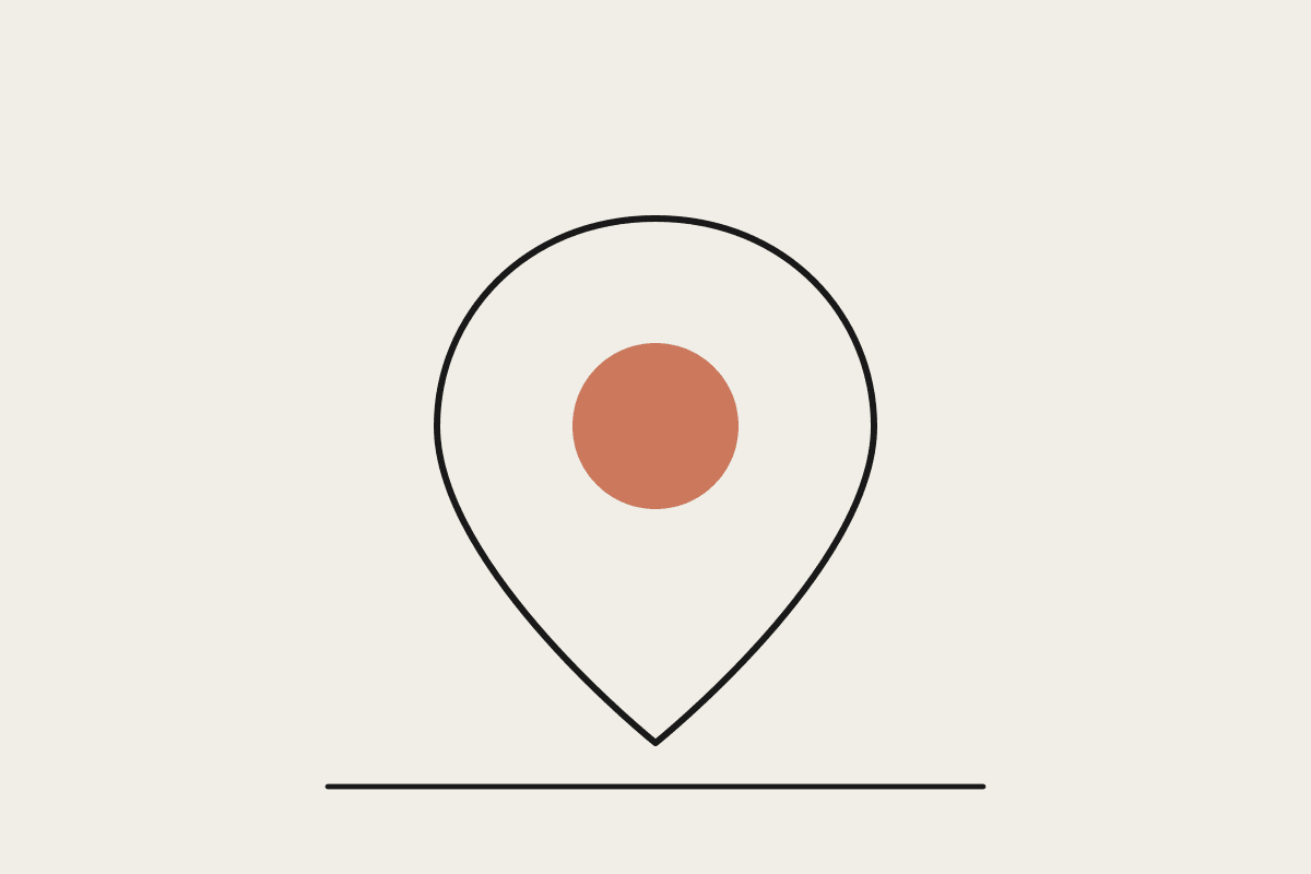 Notebook sketch of a map pin with a terracotta centre, representing Gold Coast