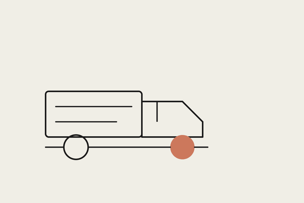 Notebook sketch of a moving truck with terracotta wheel