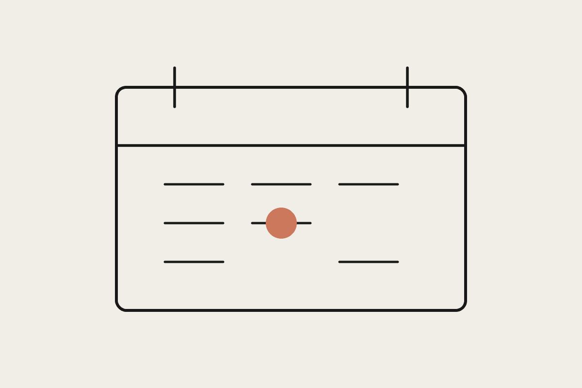 Notebook sketch of a run sheet calendar with a terracotta highlight