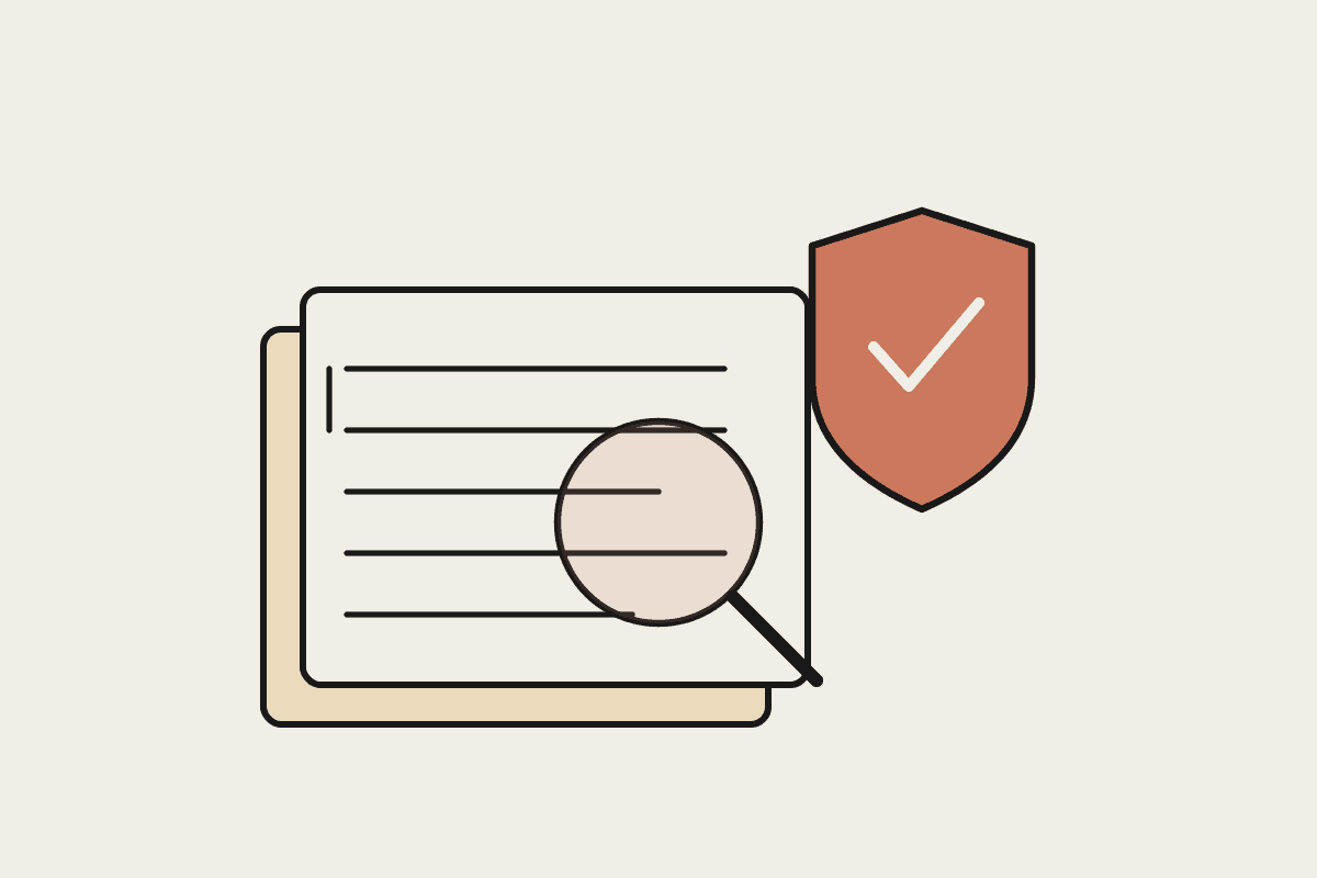 Notebook-style illustration of an SMSF audit ledger under a magnifying glass beside a terracotta compliance shield
