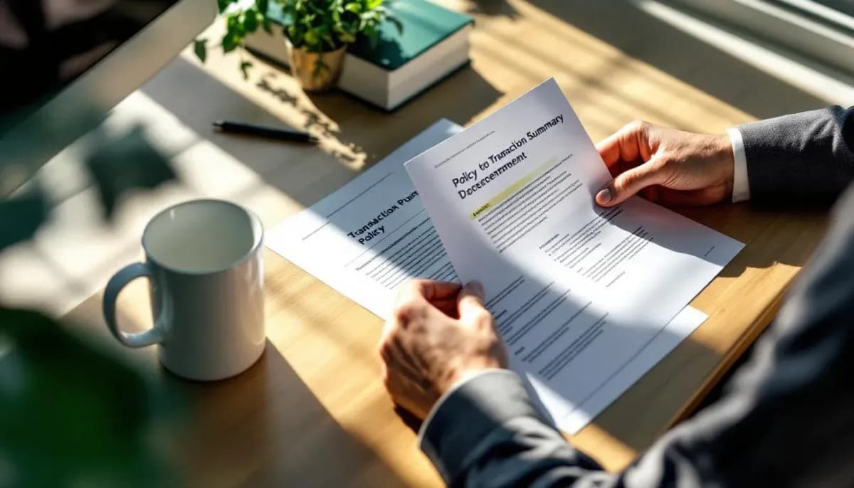 Credit officer reviewing printed CDR transaction documents at a Sydney office desk