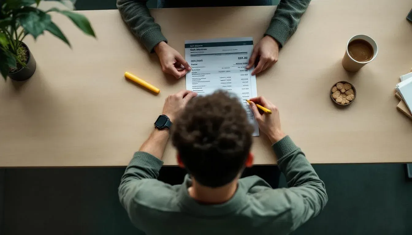Person reviewing a printed cost breakdown at a Melbourne open-plan office desk