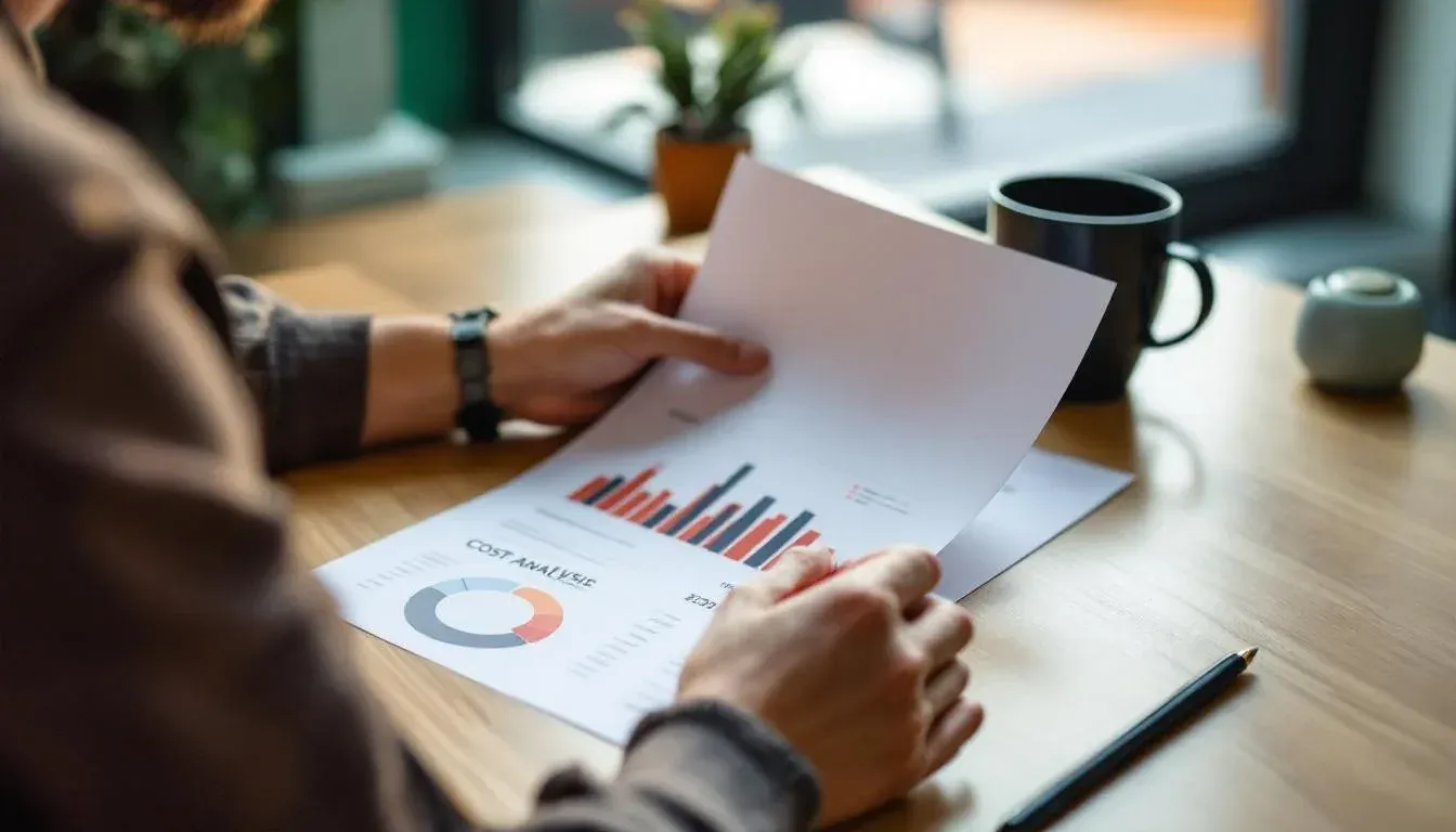 Person reviewing a printed cost analysis at a Sydney office desk