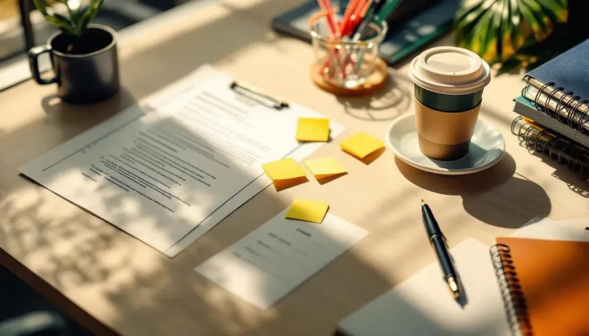 SRE reviewing a printed incident report with sticky notes at a Melbourne office desk