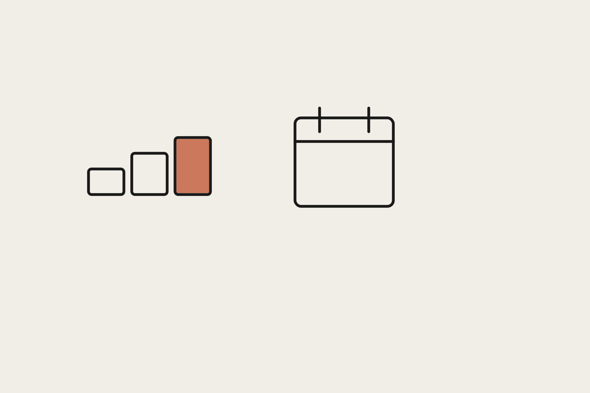 Three ascending terracotta steps beside a calendar, representing a staged 90-day Cowork rollout