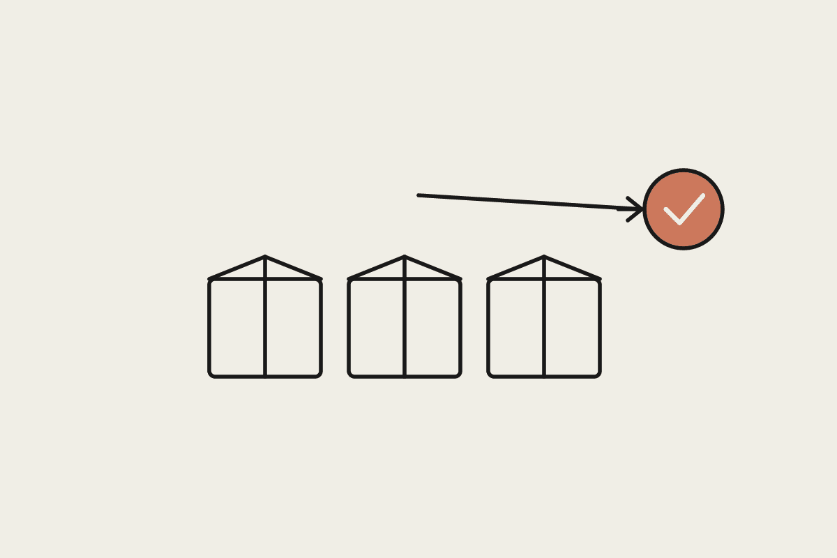 Three boxes consolidating into one with a check mark, representing consolidating onto a single AI provider