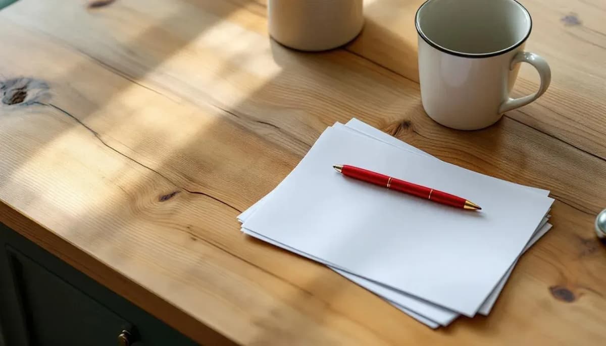 Printed patient referral letters and a red pen on a reception desk in a suburban Sydney GP practice