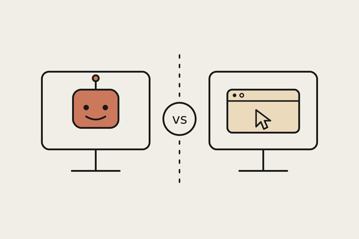 Two desktop screens compared: a friendly Claude robot on one and a generic cursor agent on the other, split by a versus divider.