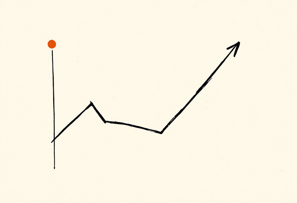Hand-drawn graph of a flat self-hosting cost line crossing a rising usage-based cost line